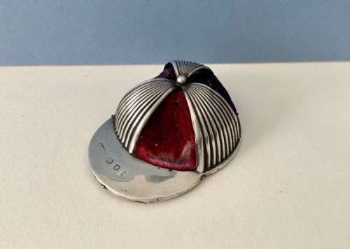 ANTIQUE VICTORIAN SILVER PIN CUSHION JOCKEY CAP - ADDITIONAL PHOTO 1
