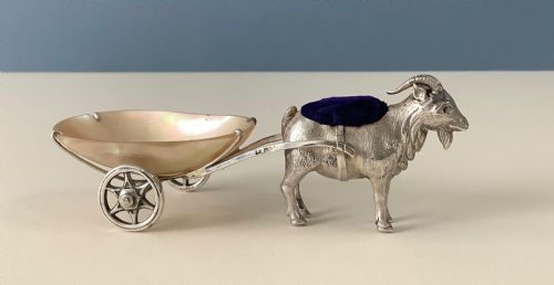 ANTIQUE NOVELTY SILVER PIN CUSHION GOAT AND CART - ADDITIONAL PHOTO 2