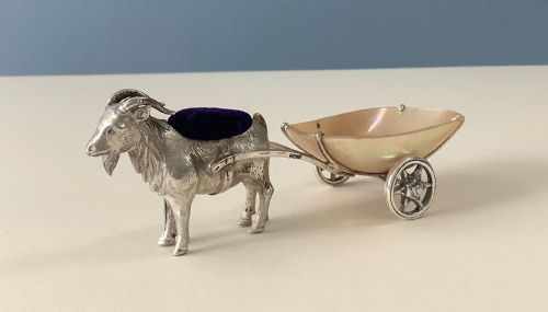 ANTIQUE NOVELTY SILVER PIN CUSHION GOAT AND CART - ADDITIONAL PHOTO 3