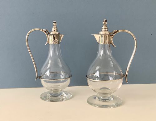 pair of antique silver mounted claret wine jugs - CATEGORY: ANTIQUE SILVER - DATED 1910