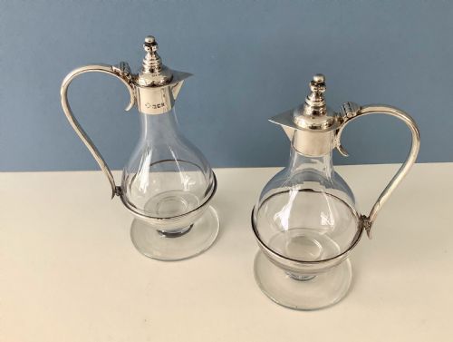 PAIR OF ANTIQUE SILVER MOUNTED CLARET WINE JUGS - ADDITIONAL PHOTO 1