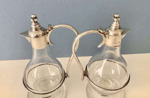 PAIR OF ANTIQUE SILVER MOUNTED CLARET WINE JUGS - ADDITIONAL PHOTO 3