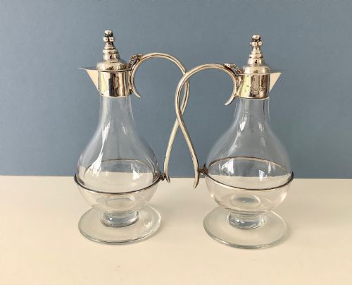 PAIR OF ANTIQUE SILVER MOUNTED CLARET WINE JUGS - ADDITIONAL PHOTO 4