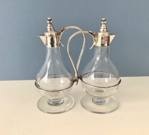 PAIR OF ANTIQUE SILVER MOUNTED CLARET WINE JUGS - ADDITIONAL PHOTO 9
