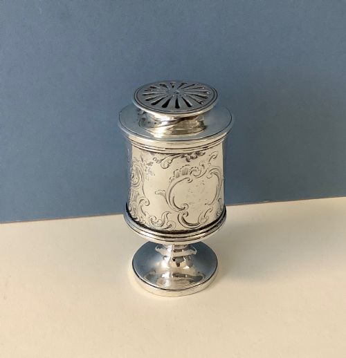 antique early victorian silver pounce pot - CATEGORY: ANTIQUE SILVER - DATED VICTORIAN