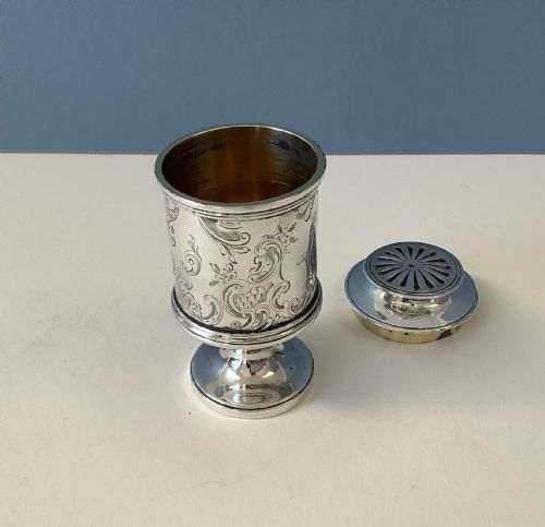 ANTIQUE EARLY VICTORIAN SILVER POUNCE POT - ADDITIONAL PHOTO 2