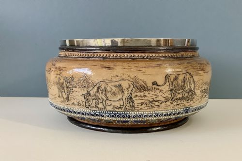 DOULTON LAMBETH HANNAH BARLOW SALAD BOWL WITH SILVER RIM - ADDITIONAL PHOTO 1
