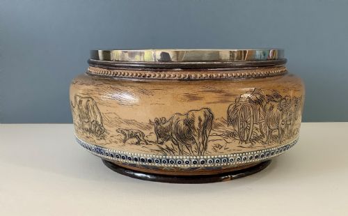 DOULTON LAMBETH HANNAH BARLOW SALAD BOWL WITH SILVER RIM - ADDITIONAL PHOTO 2