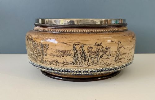 DOULTON LAMBETH HANNAH BARLOW SALAD BOWL WITH SILVER RIM - ADDITIONAL PHOTO 3