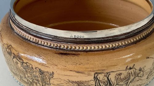 DOULTON LAMBETH HANNAH BARLOW SALAD BOWL WITH SILVER RIM - ADDITIONAL PHOTO 4
