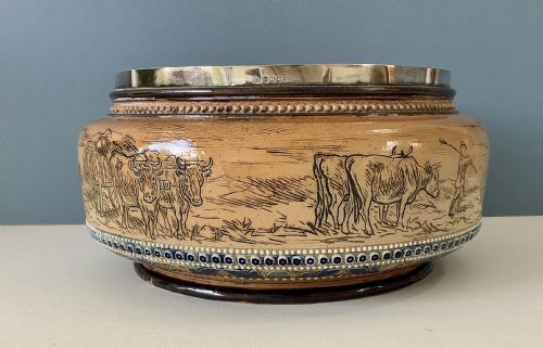 DOULTON LAMBETH HANNAH BARLOW SALAD BOWL WITH SILVER RIM - ADDITIONAL PHOTO 7