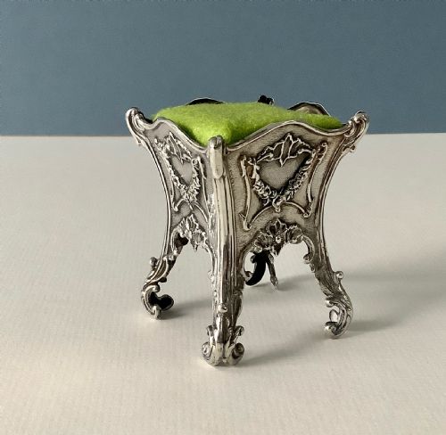 antique silver novelty pin cushion jardiniere - CATEGORY: ANTIQUE SILVER - DATED VICTORIAN