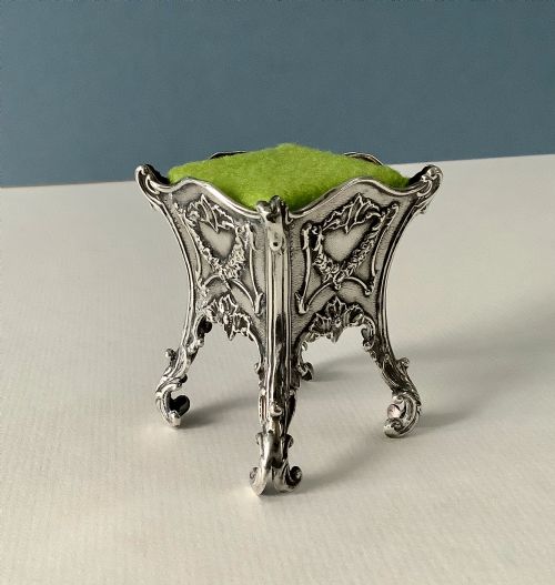 ANTIQUE SILVER NOVELTY PIN CUSHION JARDINIERE - ADDITIONAL PHOTO 2