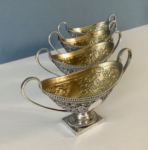 SET OF FOUR ANTIQUE SOLID SILVER PEDESTAL SALTS 1878 - ADDITIONAL PHOTO 6