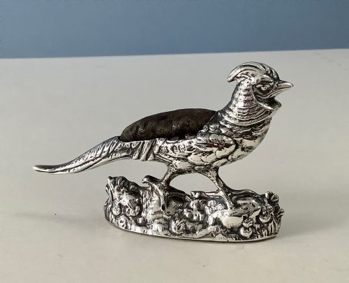 ANTIQUE EDWARDIAN SILVER PHEASANT PIN CUSHION - ADDITIONAL PHOTO 1