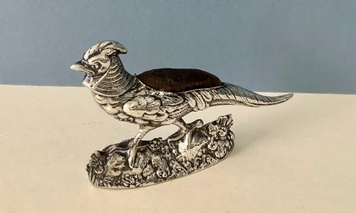 ANTIQUE EDWARDIAN SILVER PHEASANT PIN CUSHION - ADDITIONAL PHOTO 2
