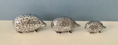 family of solid silver hedgehog pin cushions - CATEGORY: ANTIQUE SILVER - DATED EDWARDIAN