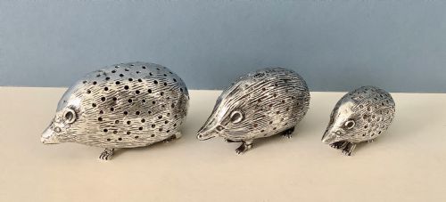 FAMILY OF SOLID SILVER HEDGEHOG PIN CUSHIONS - ADDITIONAL PHOTO 2