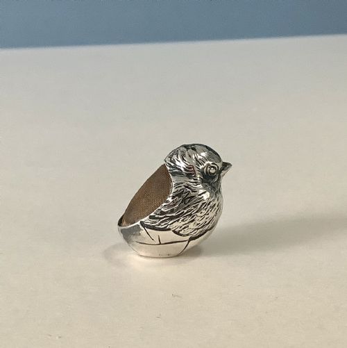 antique silver miniature chick pin cushion - CATEGORY: ANTIQUE SILVER - DATED EDWARDIAN