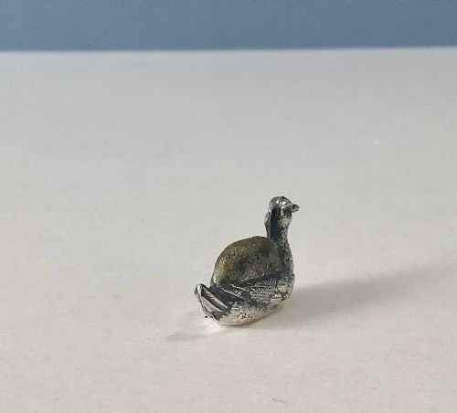 ANTIQUE SILVER MINIATURE DUCK PIN CUSHION - ADDITIONAL PHOTO 4