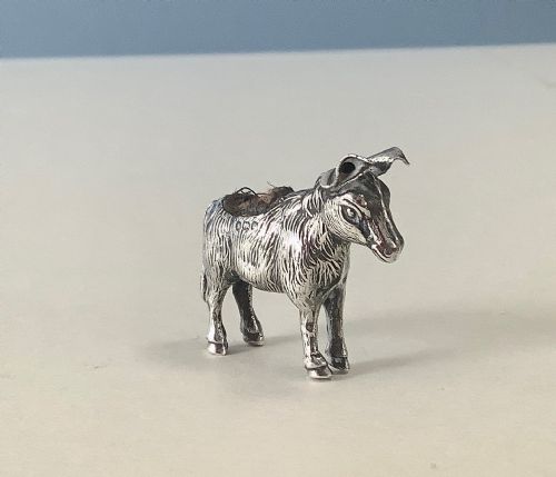 antique silver miniature donkey pin cushion - CATEGORY: ANTIQUE SILVER - DATED EDWARDIAN