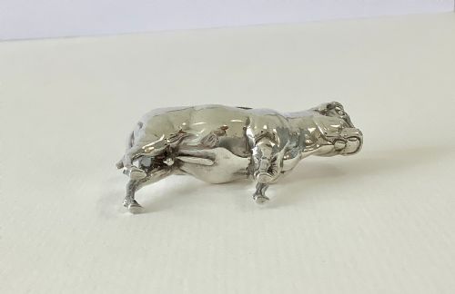 ANTIQUE SOLID SILVER PIN CUSHION BULL - ADDITIONAL PHOTO 2