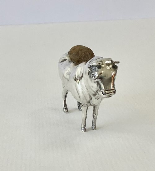 ANTIQUE SOLID SILVER PIN CUSHION BULL - ADDITIONAL PHOTO 3