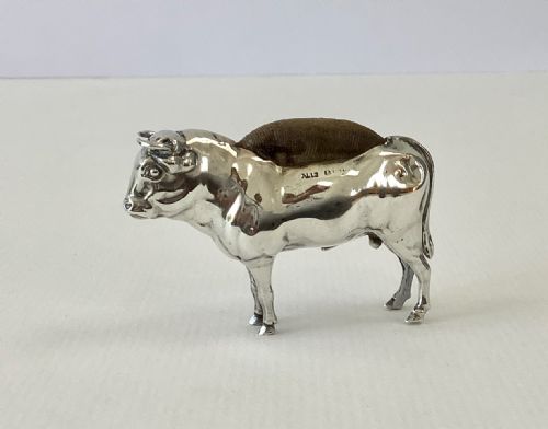 ANTIQUE SOLID SILVER PIN CUSHION BULL - ADDITIONAL PHOTO 4