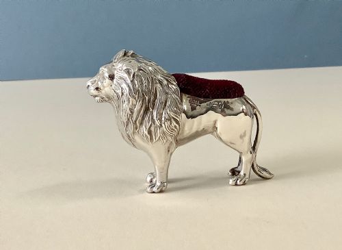 antique silver pin cushion lion - CATEGORY: ANTIQUE SILVER - DATED EDWARDIAN