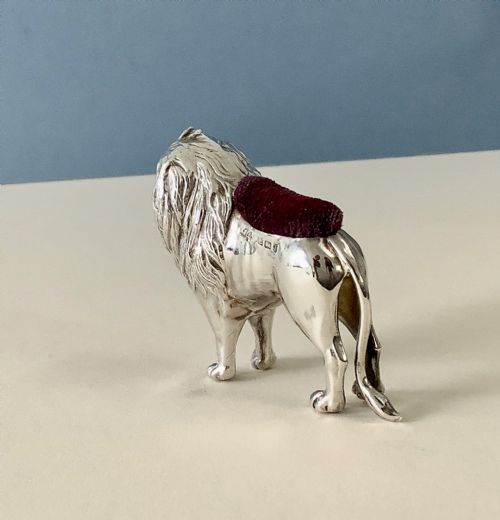 ANTIQUE SILVER PIN CUSHION LION - ADDITIONAL PHOTO 1