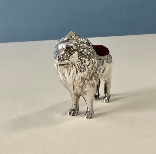ANTIQUE SILVER PIN CUSHION LION - ADDITIONAL PHOTO 2