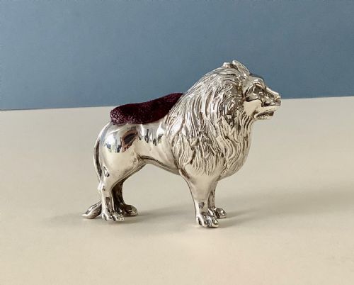 ANTIQUE SILVER PIN CUSHION LION - ADDITIONAL PHOTO 4