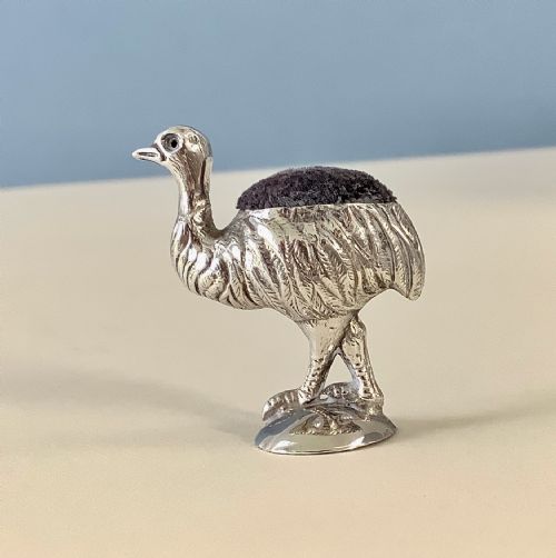 antique solid silver pin cushion emu - CATEGORY: ANTIQUE SILVER - DATED EDWARDIAN