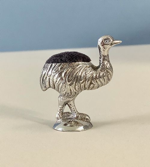 ANTIQUE SOLID SILVER PIN CUSHION EMU - ADDITIONAL PHOTO 2