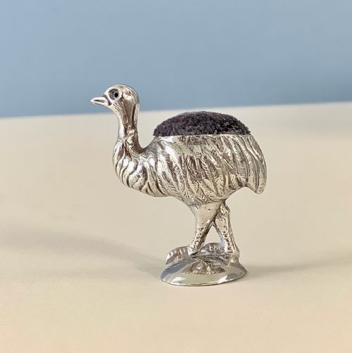 ANTIQUE SOLID SILVER PIN CUSHION EMU - ADDITIONAL PHOTO 3