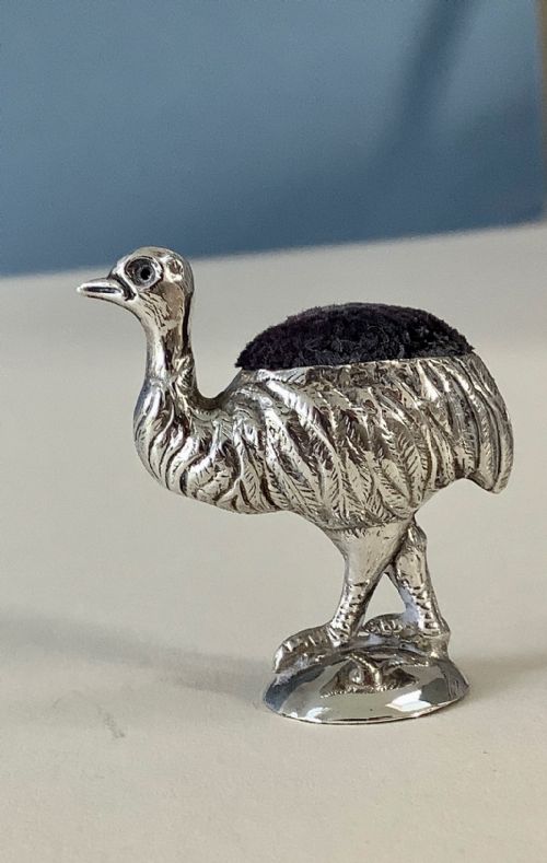 ANTIQUE SOLID SILVER PIN CUSHION EMU - ADDITIONAL PHOTO 4