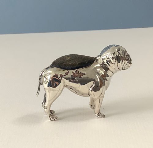 ANTIQUE SILVER BULLDOG PIN CUSHION - ADDITIONAL PHOTO 1