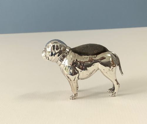 antique silver bulldog pin cushion - CATEGORY: ANTIQUE SILVER - DATED 1920
