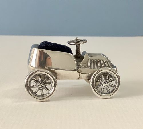 ANTIQUE SILVER NOVELTY VINTAGE CAR PIN CUSHION - ADDITIONAL PHOTO 1