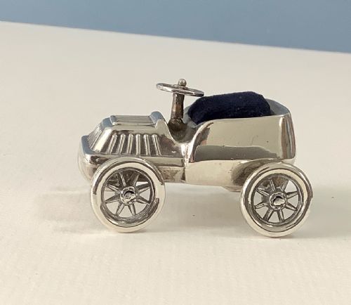 ANTIQUE SILVER NOVELTY VINTAGE CAR PIN CUSHION - ADDITIONAL PHOTO 4