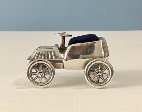 antique silver novelty vintage car pin cushion - CATEGORY: ANTIQUE SILVER - DATED EDWARDIAN
