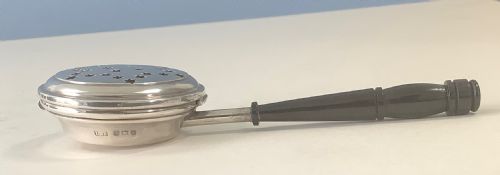 ANTIQUE SILVER NOVELTY MINIATURE WARMING PAN - ADDITIONAL PHOTO 1