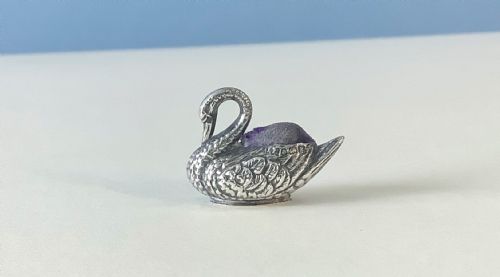ANTIQUE SILVER MINIATURE PIN CUSHION SWAN - ADDITIONAL PHOTO 1