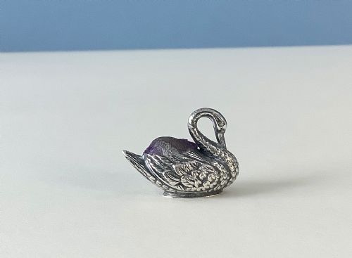 ANTIQUE SILVER MINIATURE PIN CUSHION SWAN - ADDITIONAL PHOTO 2