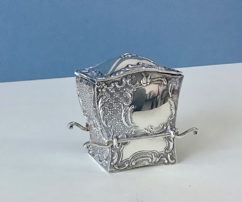 antique silver novelty mustard pot sedan - CATEGORY: ANTIQUE SILVER - DATED VICTORIAN