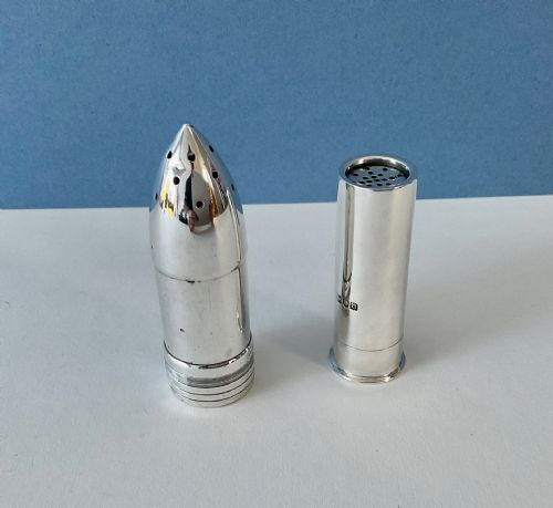 antique solid silver bullet and cartridge peppers - CATEGORY: ANTIQUE SILVER - DATED VICTORIAN