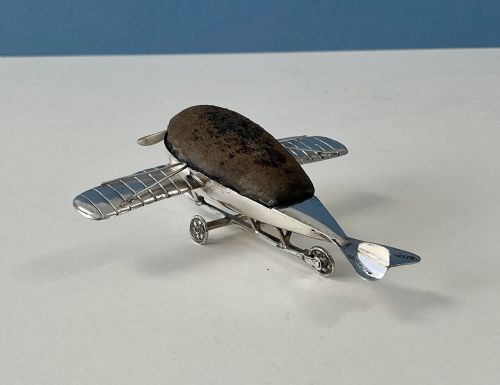 ANTIQUE SILVER NOVELTY PIN CUSHION AEROPLANE - ADDITIONAL PHOTO 4
