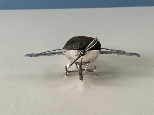 ANTIQUE SILVER NOVELTY PIN CUSHION AEROPLANE - ADDITIONAL PHOTO 6