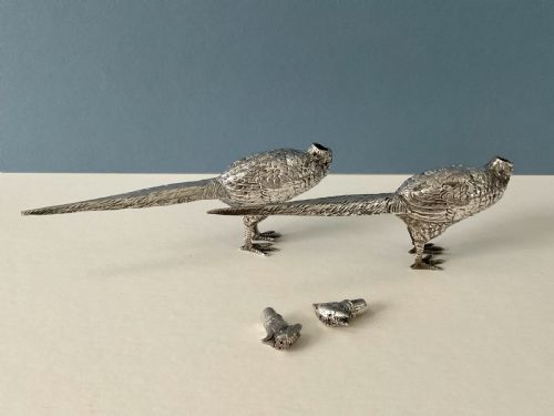 PAIR OF SOLID SILVER PHEASANT PEPPERS - ADDITIONAL PHOTO 1