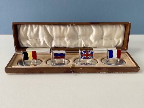 SET OF 4 WW1 SILVER AND ENAMEL FLAG MENU HOLDERS - ADDITIONAL PHOTO 11
